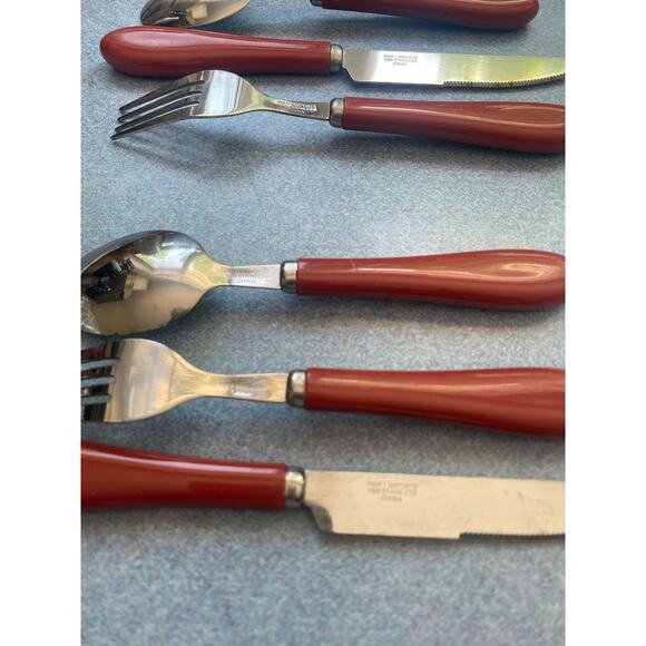 Pier 1 MCM Mauve Acrylic Handle Stainless Steel 3 Piece Flatware Set (2 Avail) - Picture 3 of 10